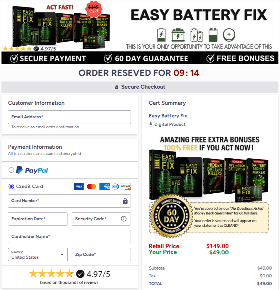 Easy Battery Fix Checkout